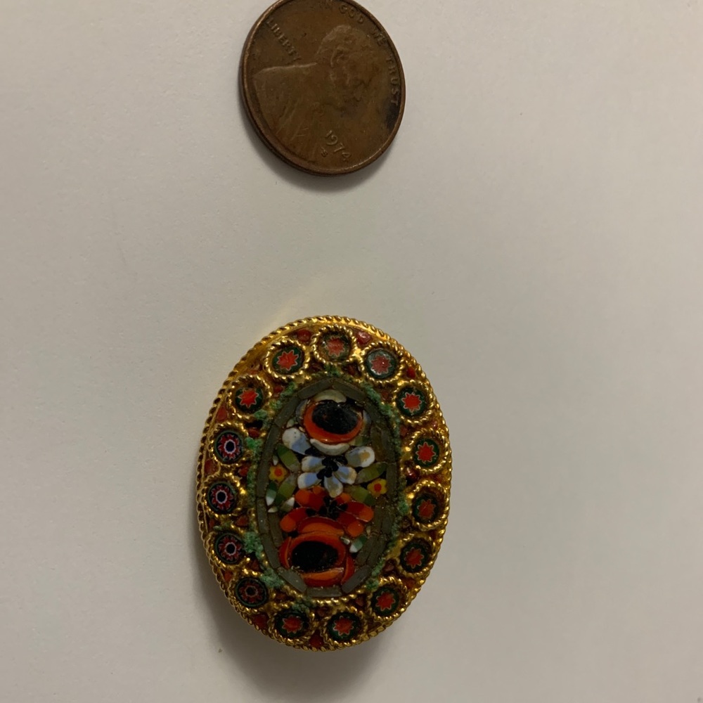 Gorgeous Vintage Glass Mosaic Millefiori  Brooch